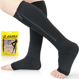 Ailaka Zipper 20-30 mmHg Compression Socks for Women & Men, Knee High Open Toe