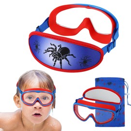 RUIGAO Swim Goggles For Kids 3-6, Toddler Swimming Goggles No Hair Pull, Kids Goggles with Case/Padded Fabric Strap (1PK Mask - Spider)