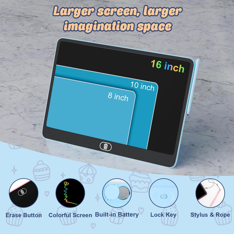 16 Inch LCD Writing Tablet, [Upgraded] Colorful Drawing Tablet Electronic