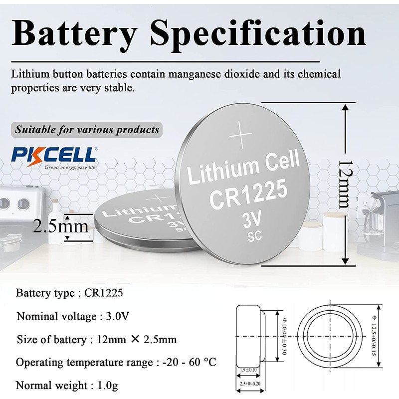 PKCELL CR1225 3V Lithium Battery CR 1225 3V Button Batteries