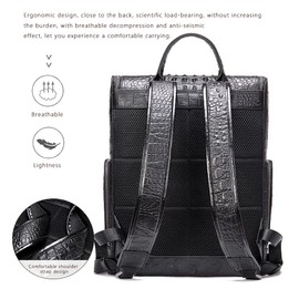 NIUCUNZH Premium Leather 14 Inch Laptop Backpack Large Capacity Daypack for Travel Hiking Camping, Crocodile Embossed Black