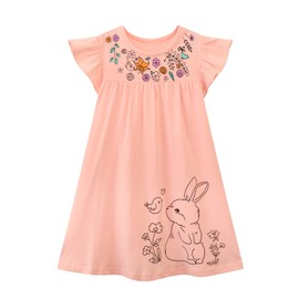 Toddler Girls Easter Spring Dress Pink Rabbit Cotton Casual Ruffle Short Sleeve Summer Bunny Playwear Clothes 3T