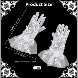 CABODYALS 1 Pair White Lace Wedding Gloves Short With Elegant 3D Tulle Flowers Vintage Sheer Embroidered Fabric Polyester Floral Glove for Women Bride Tea Parties Cosplay Evening Costumes Accessories