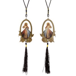 Diyalo Religious The Divine Mercy/Our Lady of Guadalupe/Grace/Saint Jude/Sacred Heart/Orthodox Crucifixion Wooden Car Interior Rear View Mirrors Hanging Ornament-2Pcs Bulk
