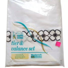 Happy Home Vtg Tier & Valance Set Francie Embroidered Flowers Woolworth Happy Home New NOS