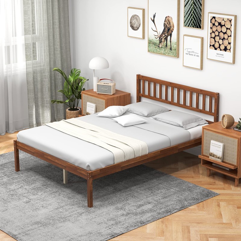 Giantex Wood Full Size Bed Frame with Headboard, Mid Century