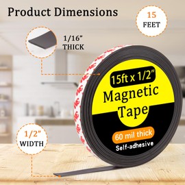 Jianwen Jianwen Magnetic Tape, 15 Feet  1/2 Inch Magnet Tape with 3M Adhesive Backing, Magnetic Strip Ideal for Classroom Projects, Crafts, and Home Organization