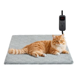 Pet Heating Pad for Cats & Dogs Indoor Outdoor, Warming Cat Heating Pad with Chew Resistant Cord, Adjustable Temperature & Time, Heated Cat Bed Mat Waterproof for Cats Small Dogs, 17.7'' × 17.7''