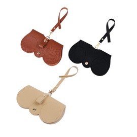 BYERUITE 3 Pack Soft Leather Sunglass Bags with Button Clip Wrist Strap, Glasses Case Holder, Sunglasses Pouch (Black Brown Khaki)