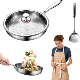 Titanium Frying Pan Skillet Scratch-Resistant Frying Pan 10.2'' Titanium Hammered Frypan Fast & Even Heating Dishwasher-Safe Skillet Pan with Lid Spatula, Steak Pan for Induction Electric Gas Stove