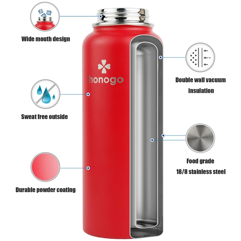 honogo 40 oz Double Wall Insulated Sports Water Bottle for