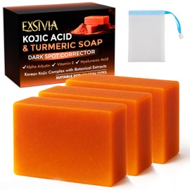 EXSIVIA Kojic Acid & Turmeric Dark Spot Corrector Soap Bar With Vitamin C Hyaluronic Acid, Shea Butter & Rosehip Oil, Original Korean Kojic Complex Balancing Cleanser for All Skin Types (3)