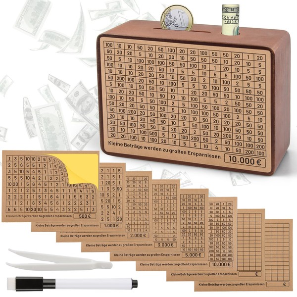 WDJLNZB Wooden Money Box with Saving Target and Numbers for