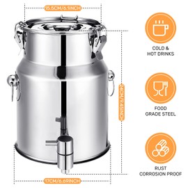 Tioncy Stainless Steel Water Dispenser 1.3 gallon Countertop Drink Dispenser with Spigot and Airtight Lid for Up To 5 Gallon Bottle Metal Drink Dispenser for Home Office Indoor Outdoor Supplies