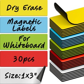 Dry Erase Magnetic Labels 30pcs, 1"×3"×0.7mm (Multicolor: White, red, Blue, Yellow, Green)