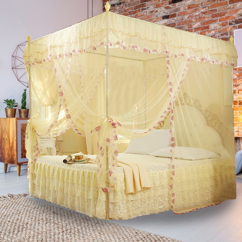 Luxury Princess 3 Side Openings Post Bed Curtain Canopy Netting