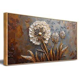 Framed Large White Flower Wall Art with Taupe Background Elegant Flower Framed Floral Canvas Print for Living Room, Bedroom, Dining Room, Home Office Modern Ready to Hang Home Decor - 20"x40"