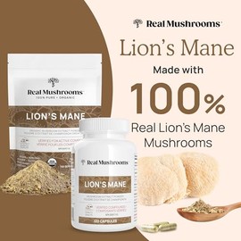 Real Mushrooms Real Mushrooms Lions Mane Capsules - Organic Mushroom Extract With Immunomodulating Properties Antioxidants Vegan Brain Supplement, 120