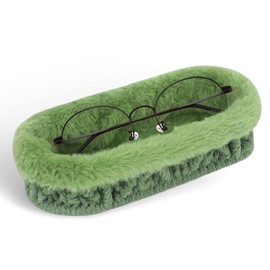OPULANE Glasses Holder Stand, Anti-scratch Plush Lined Eyeglass Holder Stand, Oval Eye-glass Storage Organizer Case for Nightstand, Office Desk, Table, Green