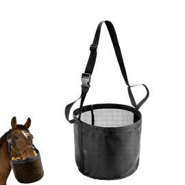 Comfort Breathable Horse Feed Bag, Mesh Feed Bucket, Mesh Designed Feeding Bag with Adjustable Strap and Waterproof Bottom, Horse Feeder Bag Storage, for Horse Feeding Supplies Muzzle Feed (1Black)
