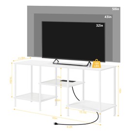 TV Stand for Bedroom up to 50 Inch Modern TV Stands with Power Outlets Small Entertainment Center with Storage 3 Tier TV Cabinet Console Table for Living Room Bedroom Office, White