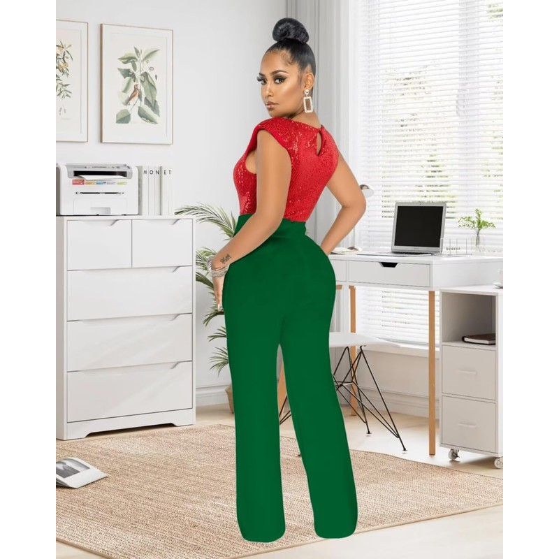 Women Fashion Wide Leg Dress Pants Office Work Business High