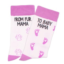 ‘From Fur Mama To Baby Mama’, Women’s Socks, White Socks with Words & Pattern in Violet, Gifts for Pregnant Women, Mom to Be Gifts, Christmas Gifts, Mother’s Day’s Gifts, Birthday Gifts. (027)