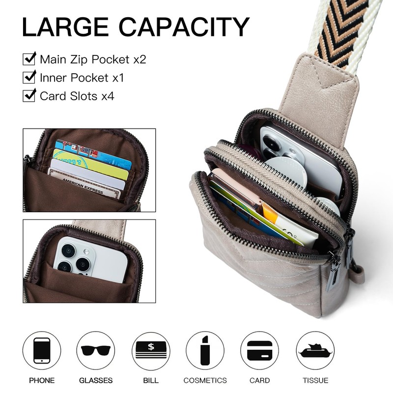 LATMAP Sling Bag for Women Men Leather Small Sling Backpack