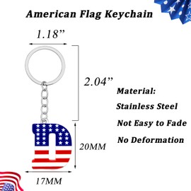 Nanafast 4th of July Initial Keychain Stainless Steel American Flag Letter Keychain Patriotic Charm for Independence Day-D