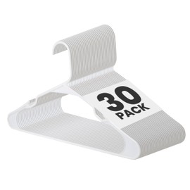 Simple Deluxe 30 Pack Lightweight Plastic Hangers, Space Saving Clothes Hangers with Non-Slip Shoulder Notches, Slim Closet Hanger for Coats, Sweater, Shirts, Pants, White