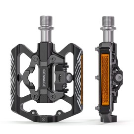 GEWAGE SPD Bike Pedals, 2 in 1 Dual Function Flat and SPD Pedals with Reflector, 9/16 Inch CrMo Axle for MTB Bikes, Road Bikes and E-Bikes