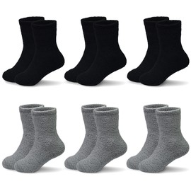 GENTABY Kinder Jungen Mädchen Winter socken - 6 Paar Kleinkinder Bettsocken für 7-10 Jahren Kinder Flauschig Weiche Socken warme Heimsocken für Jungen Größe 24-30 31-34