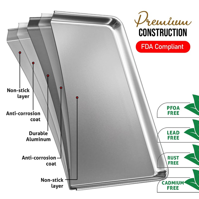 JoyTable Aluminum Baking Sheet Set, 3 Pack Sheet Pan, Commercial