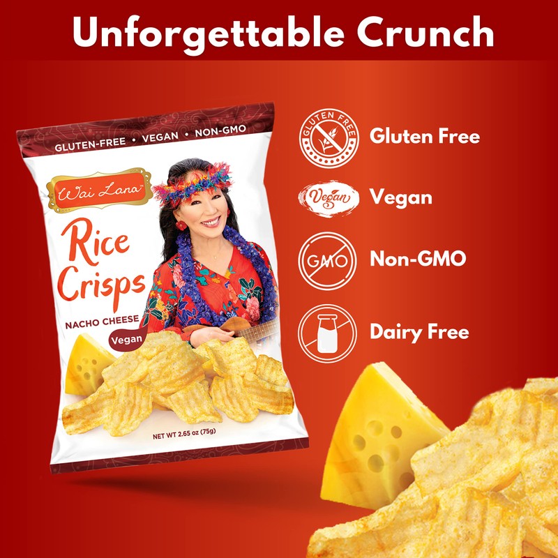 Wai Lana Chips Rice Crisps – Nacho Cheese, Gluten-Free, Vegan,