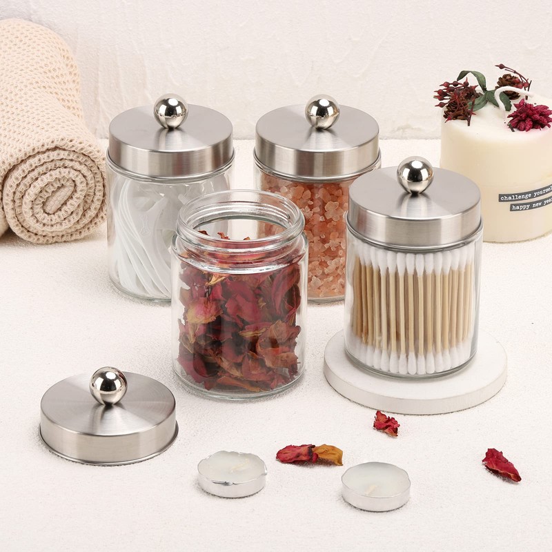 Tbestmax Glass Qtip Holder Dispenser, 10-Ounce Bathroom Containers Apothecary Jars