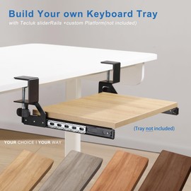 TECLUK Desk Extender Clamp and 12 inch Rail Set for DIY Custom Wooden Keyboard Trays(Rail Set Only - Tray Not Included),Under Desk Pull Out Slider Track with C-clamp Mount System, Black