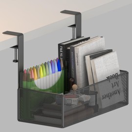 orbixa Under Desk Storage Organizer Clamp-On,Mesh Metal 3-IN-1 Desk side storage - Use on desk,under table or as a hanging wall organizer for office supplies & home& school essentials (black color)