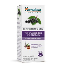 Himalaya Elderberry Mix, Drink Mix Supplement, Immune Support with Elderberry, Zinc, Vitamin C and Holy Basil, Caffeine Free, 10-0.15 oz (4.3 g) Packets, Easy to Mix, Gluten Free