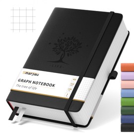 Smarpau A5 Graph Paper Notebook, Squared Notebook 320 Pages 100GSM Thick Paper for Writing, Leather Journal for Women Men Work School Office - 14.5 x 21cm, Black