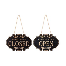 DWUENT Open Closed Sign - Black Background with Golden Font,20cmx30cm Minimalist Geometric Design, Double Side Hanging Sign, Rounded Edges for Safe Use,Printed on Durable Material for Shop Window