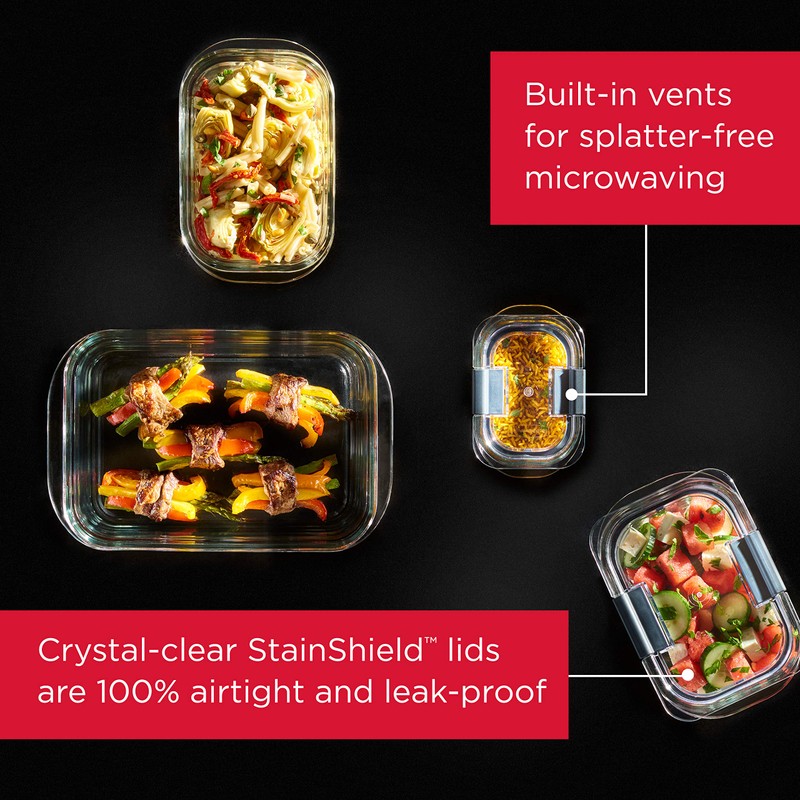 Rubbermaid Brilliance Glass Food Storage Containers, 3.2 Cup, Set of