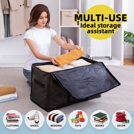 TAILINK Extra Large Moving Bags 4 Packs, Heavy Duty Storage Bags with Zipper & Wrap Handles, Collapsible Storage Totes with Tag Pocket for Home & Dorm, Black