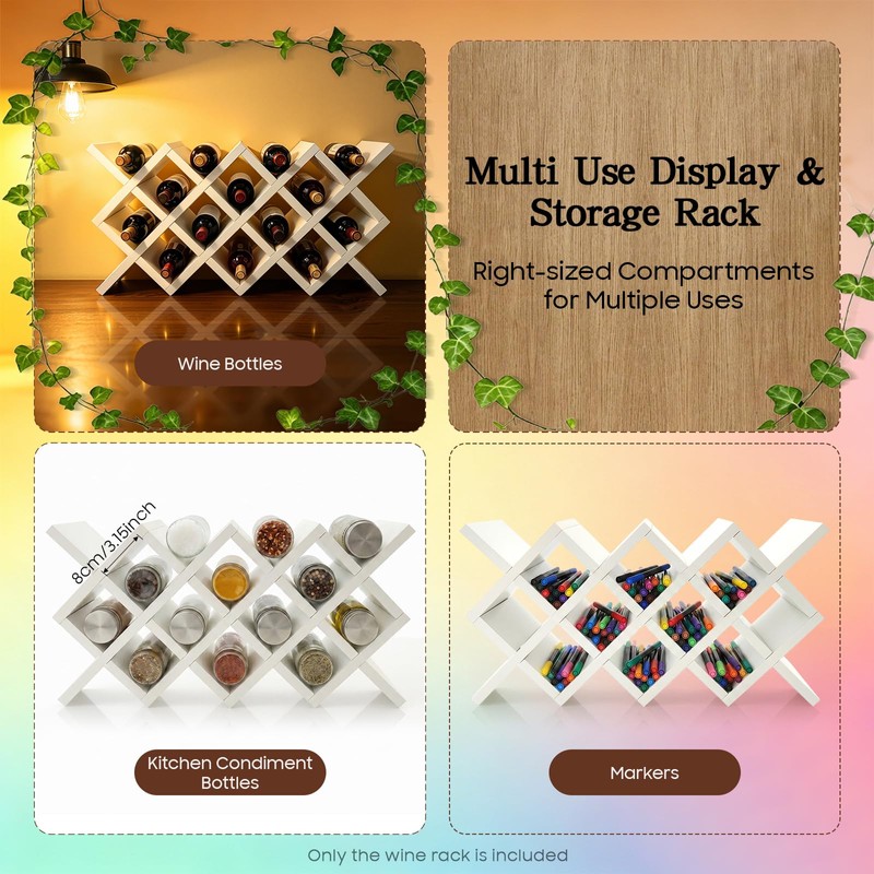 White Wine Rack for 10-Bottle, Wooden Wine Display Rack, Countertop