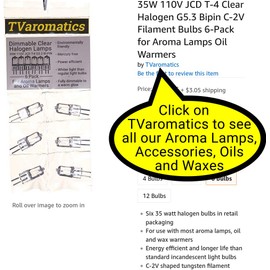 35W 110V JCD T-4 Clear Halogen G5.3 Bipin C-2V Filament Bulbs 6-Pack for Aroma Lamps Oil Warmers