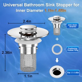 Bathroom Sink Drain Strainer,(2PCS) Pop-up Sink Drain Strainer with Removable Stainless Steel Strainer Basket Hair Catcher, Bathroom Sink Strainer for Bathroom Sink Stopper Replacement