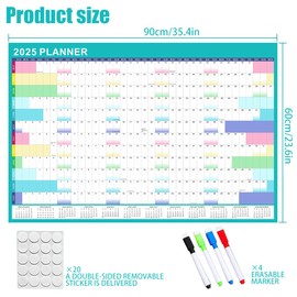 Geli 2025 Year Wall Planner Large 60x90cm Laminated Wall Calendar With Stickers and Dry Wipe Pen