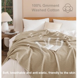 Talasily 100% Cotton Blanket Queen Size for Bed - Lightweight & Breathable All Season Bedding -Soft Waffle Weave Blanket,Machine Washable,Oatmeal,90x90 Inches