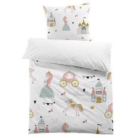 MUSOLEI Girls' Children's Bed Linen Princess Unicorn 135 x 200 cm Microfibre 2-Piece 3D Children's Bed Linen Set 1 Duvet Cover with 1 Pillowcase 80 x 80 cm Princess 01