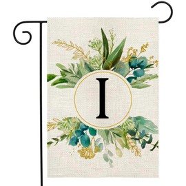 Monogram Garden Flag For Outside, Monogram Letter I Garden Flags 12x18 Double Sided Floral Spring Garden Flags Family Last Name Initial Small Burlap Flag For Yard And Garden Decor (I)