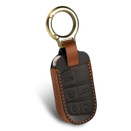 Riasot for Jeep Leather Key Fob Cover with Keychain,Leather Key Case Full Protector Compatible with Grand Cherokee Renegade Dodge Charger Durango Challenger Chrysler 200 300 Journey (BLACK)